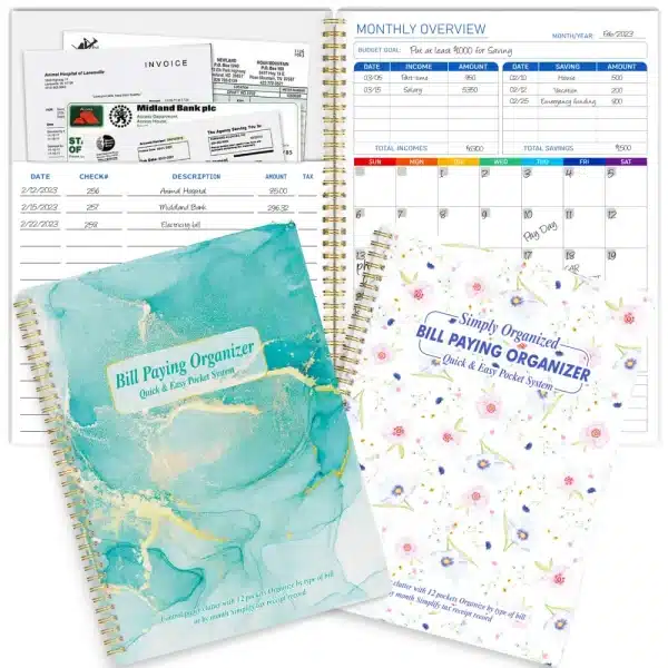 A4 Bill Paying Organizer with Pockets White and Blue Cover