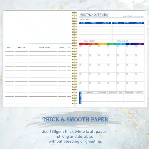 Open view of monthly budget planner with 12 pockets