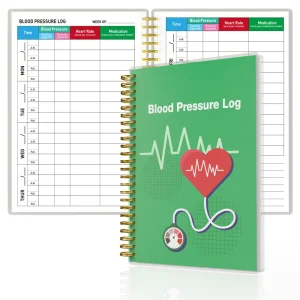 Green A5 Blood Pressure Logbook with Heartbeat Design