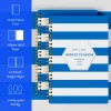 Open A5 Blue Stripe Budget Planner showing monthly layoutipe Budget Planner