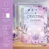 The Crystal Journal showing dimensions (8.6 x 5.9 inches) and key features like the sturdy plastic cover and 52-page crystal directory.