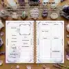 Open Crystal Journal displaying the detailed Crystal Directory template for logging a crystal's properties, chakras, cleansing care, and personal experiences.