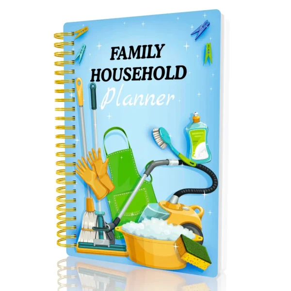 Blue A5 Family Household Planner with Cleaning Supplies Illustration