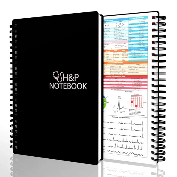 Black Medical H&P Notebook fits in White Coat Pocket