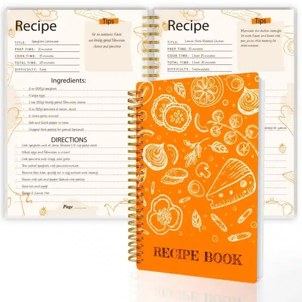 Orange A5 Blank Recipe Book with Vegetable Pattern