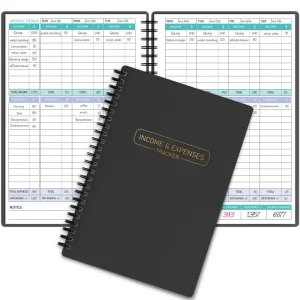 Black A5 Income and Expense Tracker Notebook for Small Business