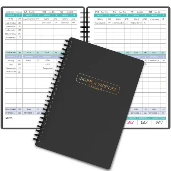 Black A5 Income and Expense Tracker Notebook for Small Business
