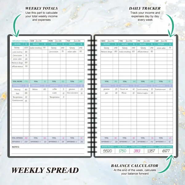 Bookkeeping Ledger Layout with Income and Expense Columns