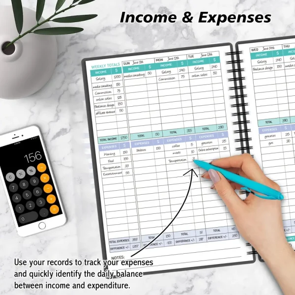 Financial Logbook on Desk with Calculator