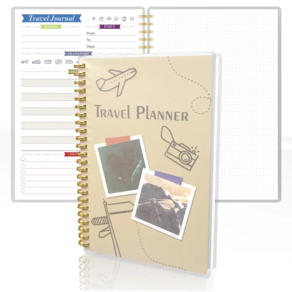 Beige A5 Travel Planner with Vintage Camera Design