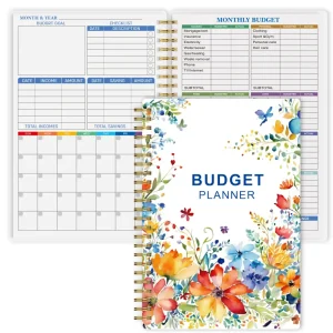 Aesthetic floral budget planner cover with watercolor flowers
