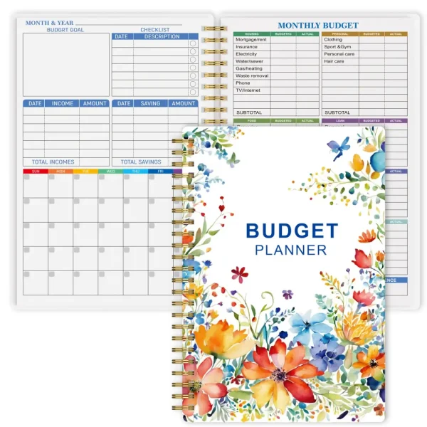 Aesthetic floral budget planner cover with watercolor flowers