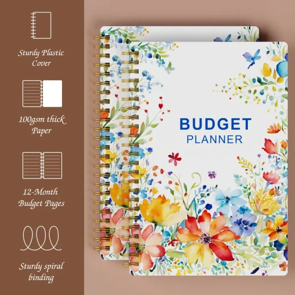 Aesthetic floral budget planner cover with watercolor flowers