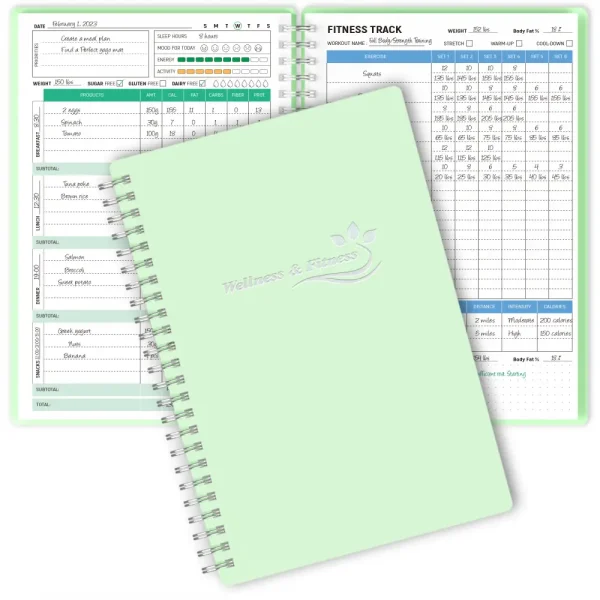 Green A5 Wellness Planner and Fitness Tracker Notebook