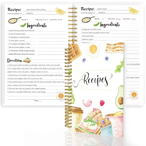 Elegant White A5 Blank Recipe Book with Food Illustration