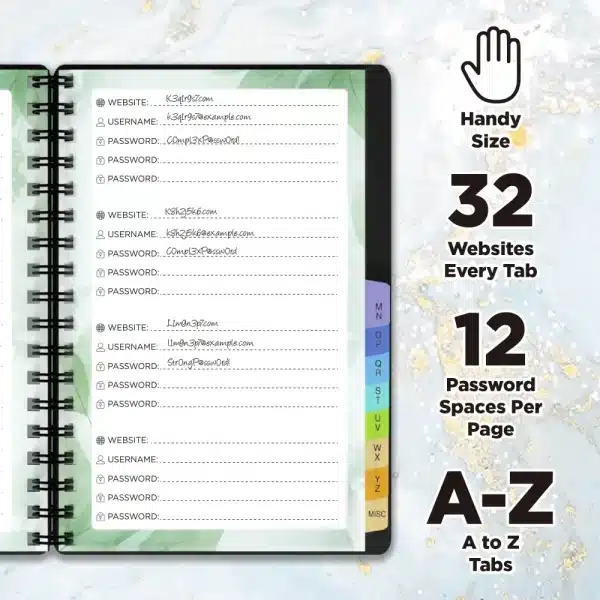 Alphabetical A-Z Tabs for Organizing Passwords