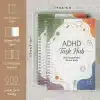 A5 ADHD Task Planner showing dimensions (8.5 x 5.9 inches) and features like the sturdy plastic cover and 100gsm thick paper.