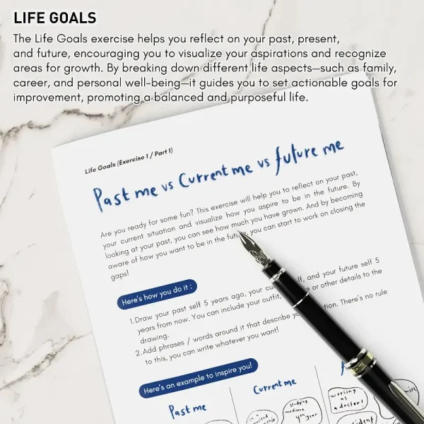 The self-awareness exercise page in the guided journal, helping users identify and choose their core values.
