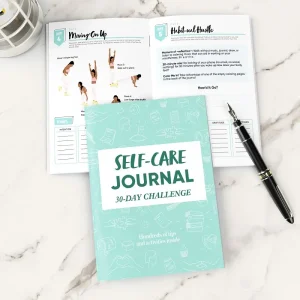 The A5 Self-Care Journal with a mint green cover featuring the title '30-Day Challenge'.