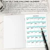 An open journal spread showing the 30-Day Self-Care Challenge monthly calendar layout.