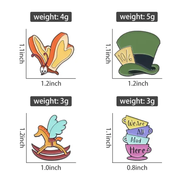 Alice in Wonderland Whimsical Enamel Pin Set