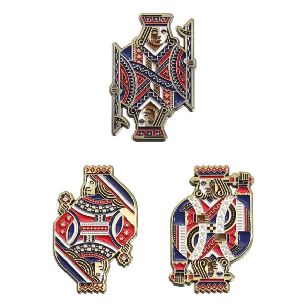 Creative Playing Card King and Queen Enamel Lapel Pins