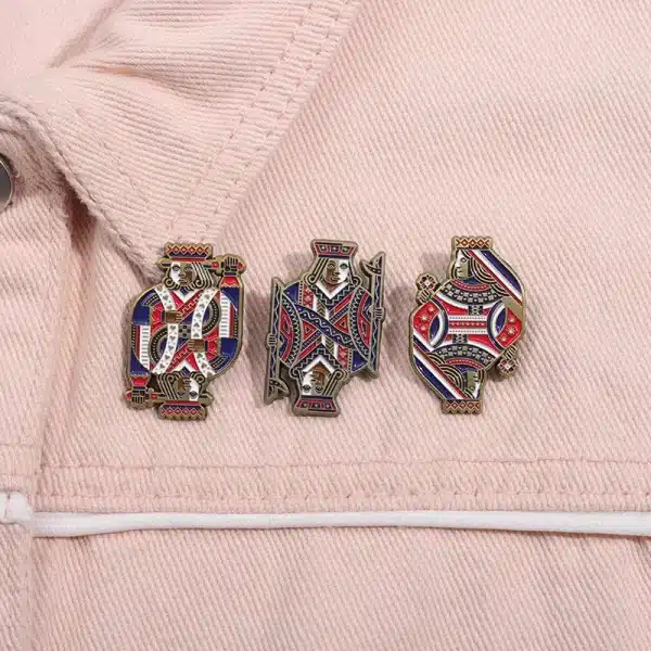 Creative Playing Card King and Queen Enamel Lapel Pins