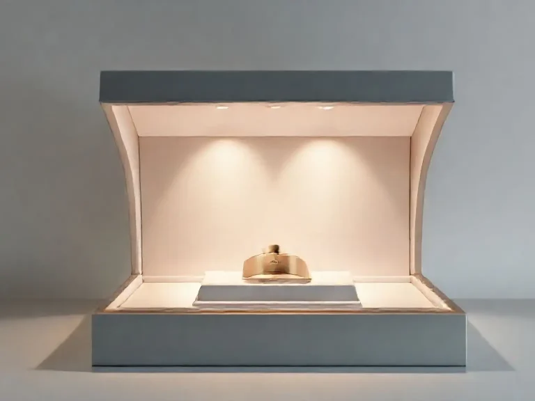 Elegant custom rigid box with a luxurious product inside, surrounded by soft lighting