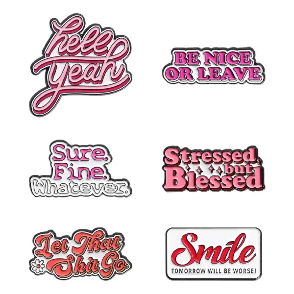 Funny Pink Sarcastic Motivational Enamel Pin Set