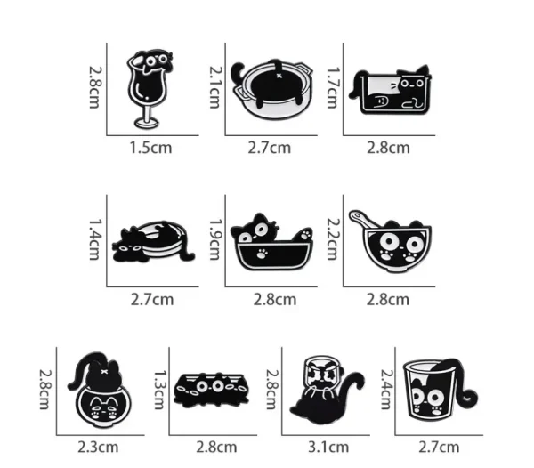 Minimalist Liquid Black Cat Tableware Enamel Pin