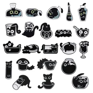 Minimalist Liquid Black Cat Tableware Enamel Pin Set