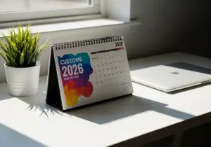 Modern Office Desk with Custom 2026 Desk Calendar