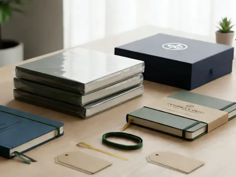 Professional stack of journals with various packaging