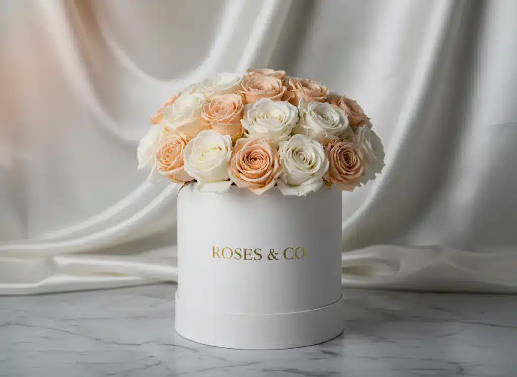 Luxury Round Flower Box with Gold Foil Logo