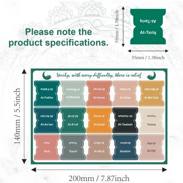 Quran Chapter Tabs - Easy Study Stickers in English (Green)
