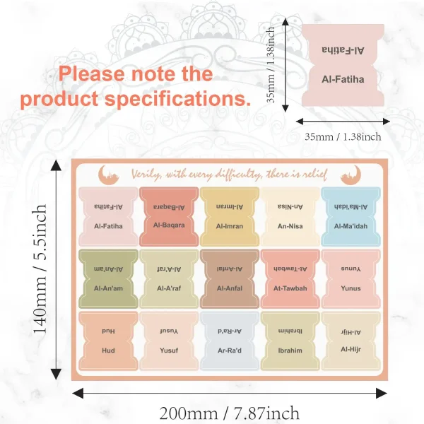 Quran Chapter Tabs Stickers - English Study Aid in Orange Design