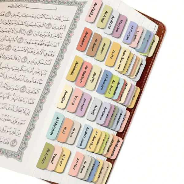 Quran Chapter Tabs Stickers - English Study Aid in Orange Design