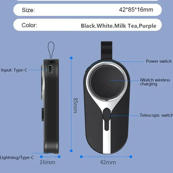 2-in-1 2000mAh Mini Keychain Portable Power Bank