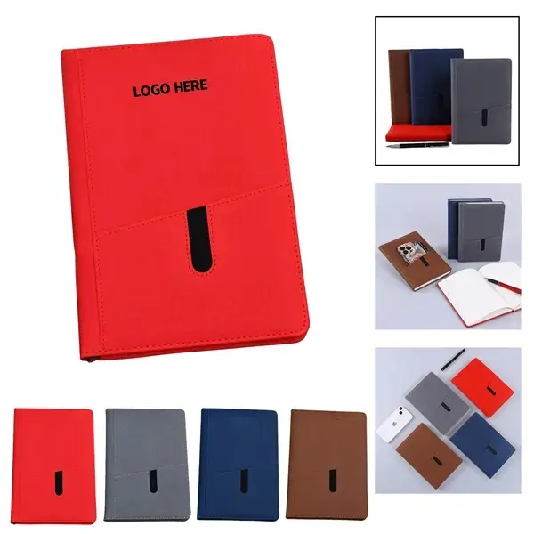 Customizable PU Leather Notebook with Mobile Phone Pocket