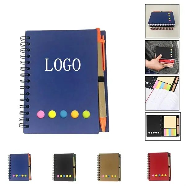 Eco-Friendly Spiral Notebook with Pen and Sticky Note Set