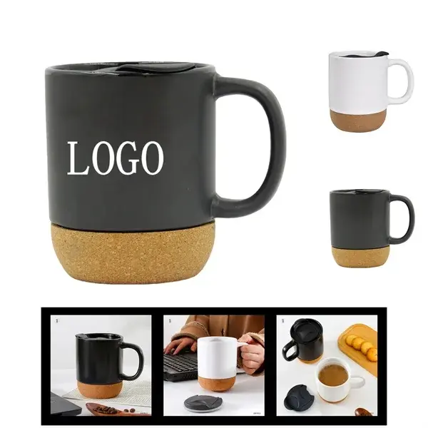 13oz Ceramic Coffee Mug with Insulated Cork Base and Lid