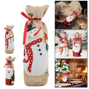 Christmas Embroidered Linen Wine Bottle Gift Covers