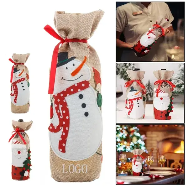 Christmas Embroidered Linen Wine Bottle Gift Covers