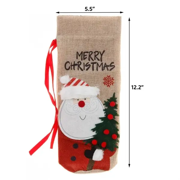 Christmas Embroidered Linen Wine Bottle Gift Covers