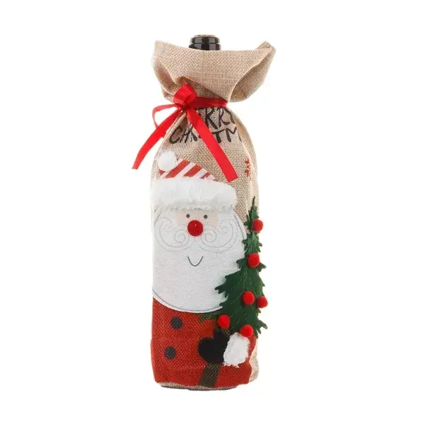 Christmas Embroidered Linen Wine Bottle Gift Covers