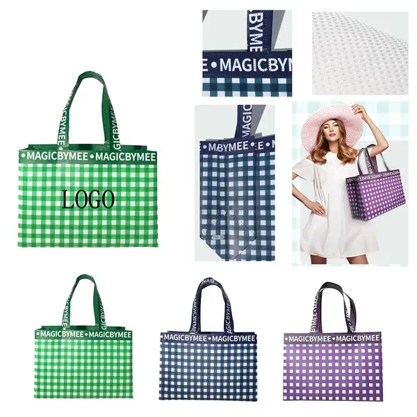 Custom Branded Checkered Non-Woven Shopping Tote Bags