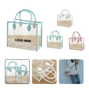 Custom Transparent PVC Tote Bag with PU Leather Handles (1) Custom Transparent PVC Tote Bag with PU Leather Handles