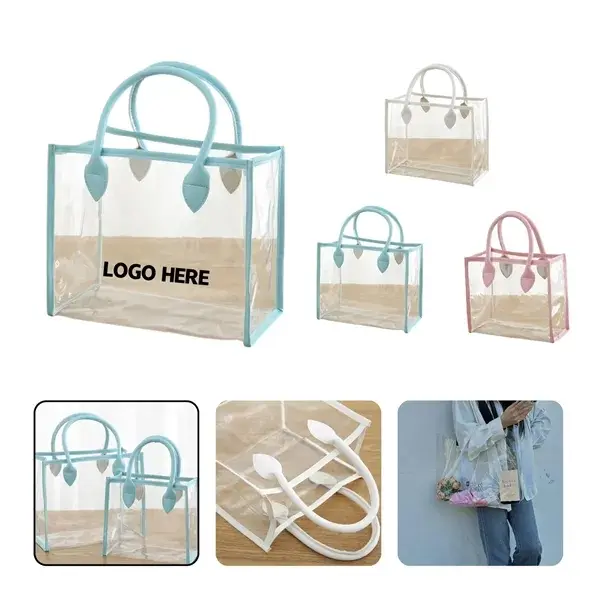 Custom Transparent PVC Tote Bag with PU Leather Handles