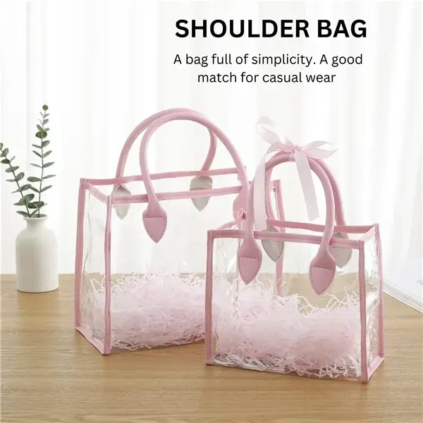 Custom Transparent PVC Tote Bag with PU Leather Handles