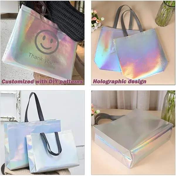 Iridescent Holographic Laminated Non-Woven Laser Tote Bags